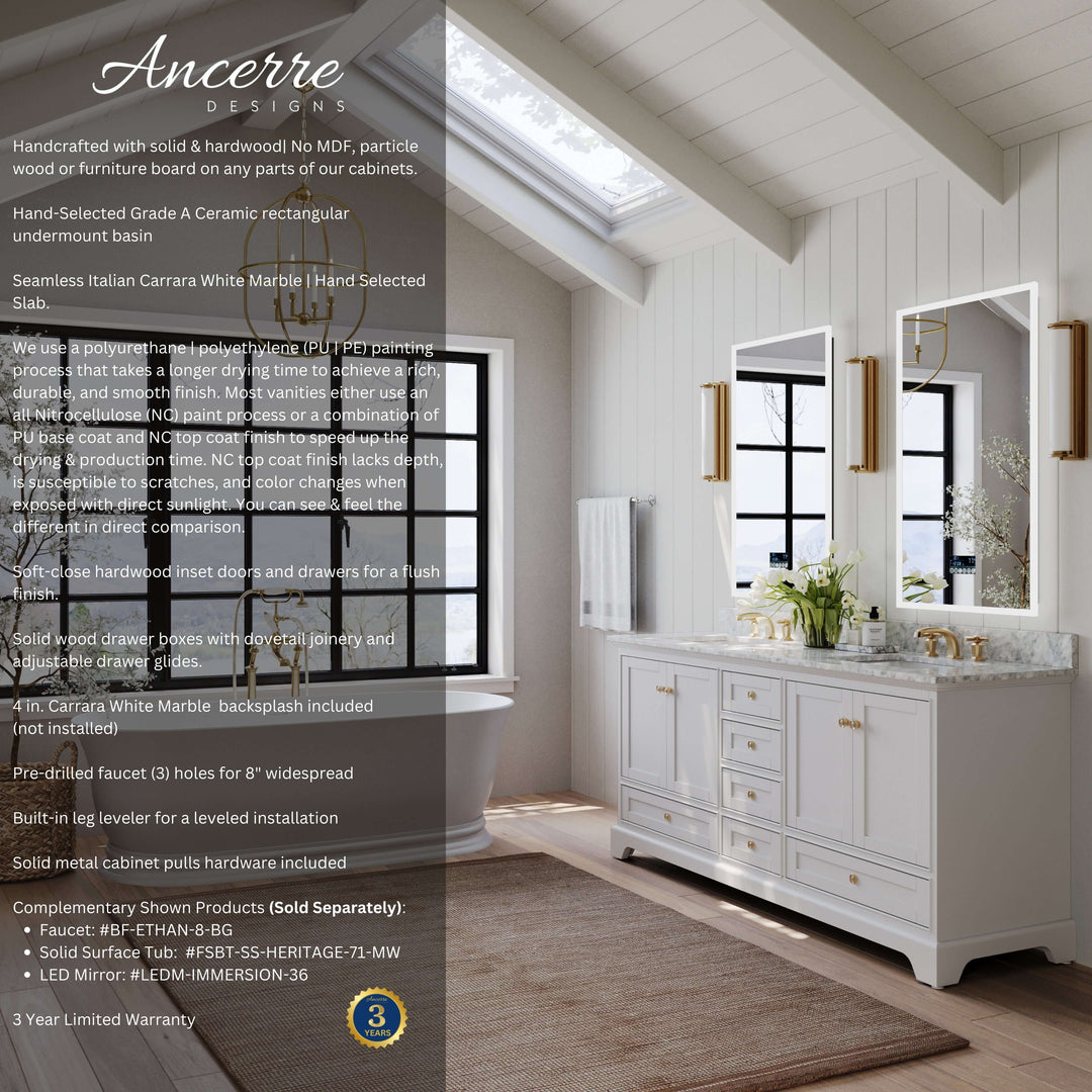 Audrey French Classic Handcrafted Vanity with Marble or Quartz Top