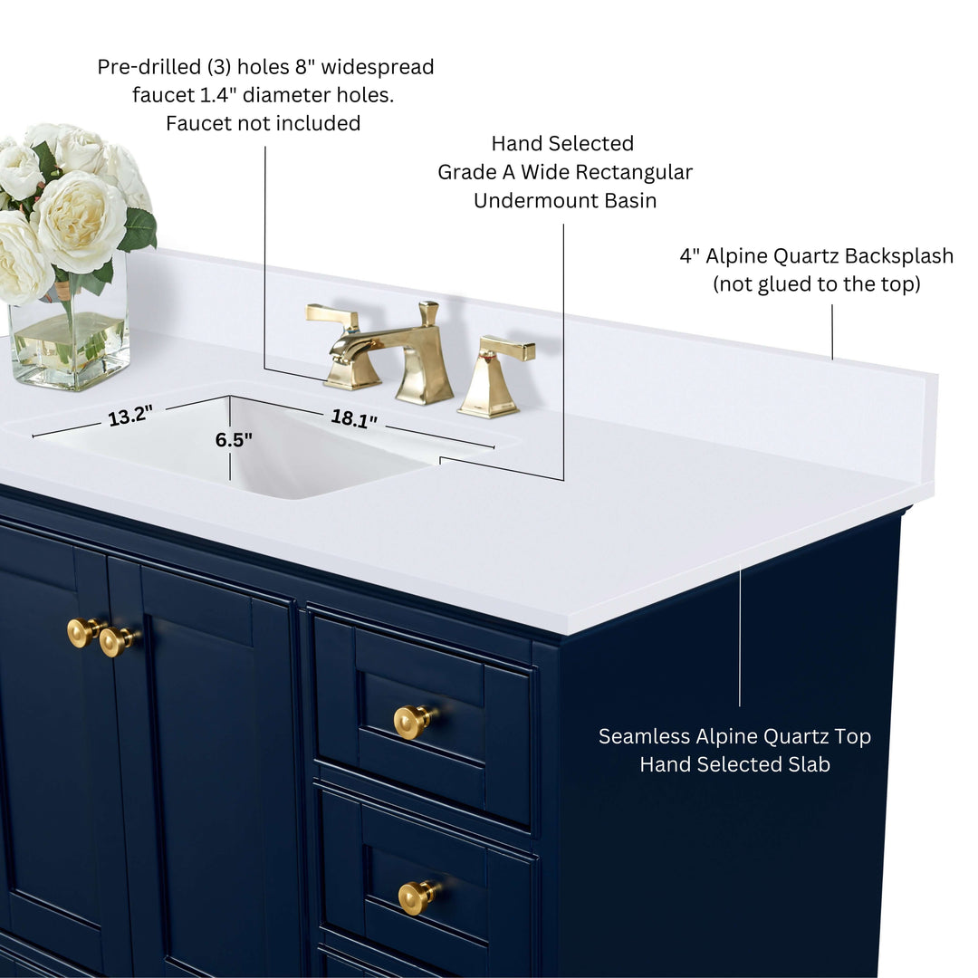Audrey French Classic Handcrafted Vanity with Marble or Quartz Top