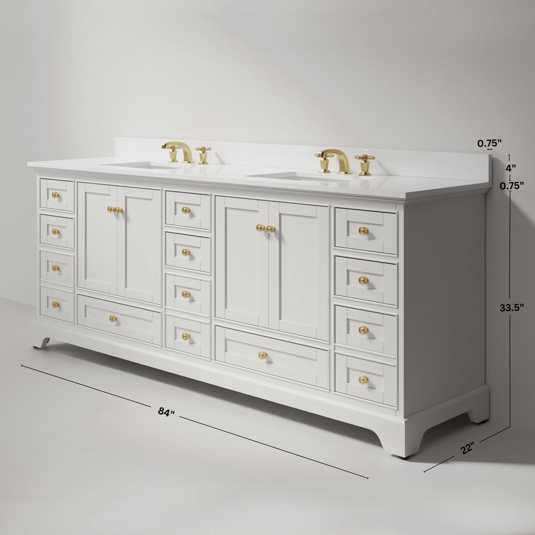 Audrey French Classic Handcrafted Vanity with Marble or Quartz Top