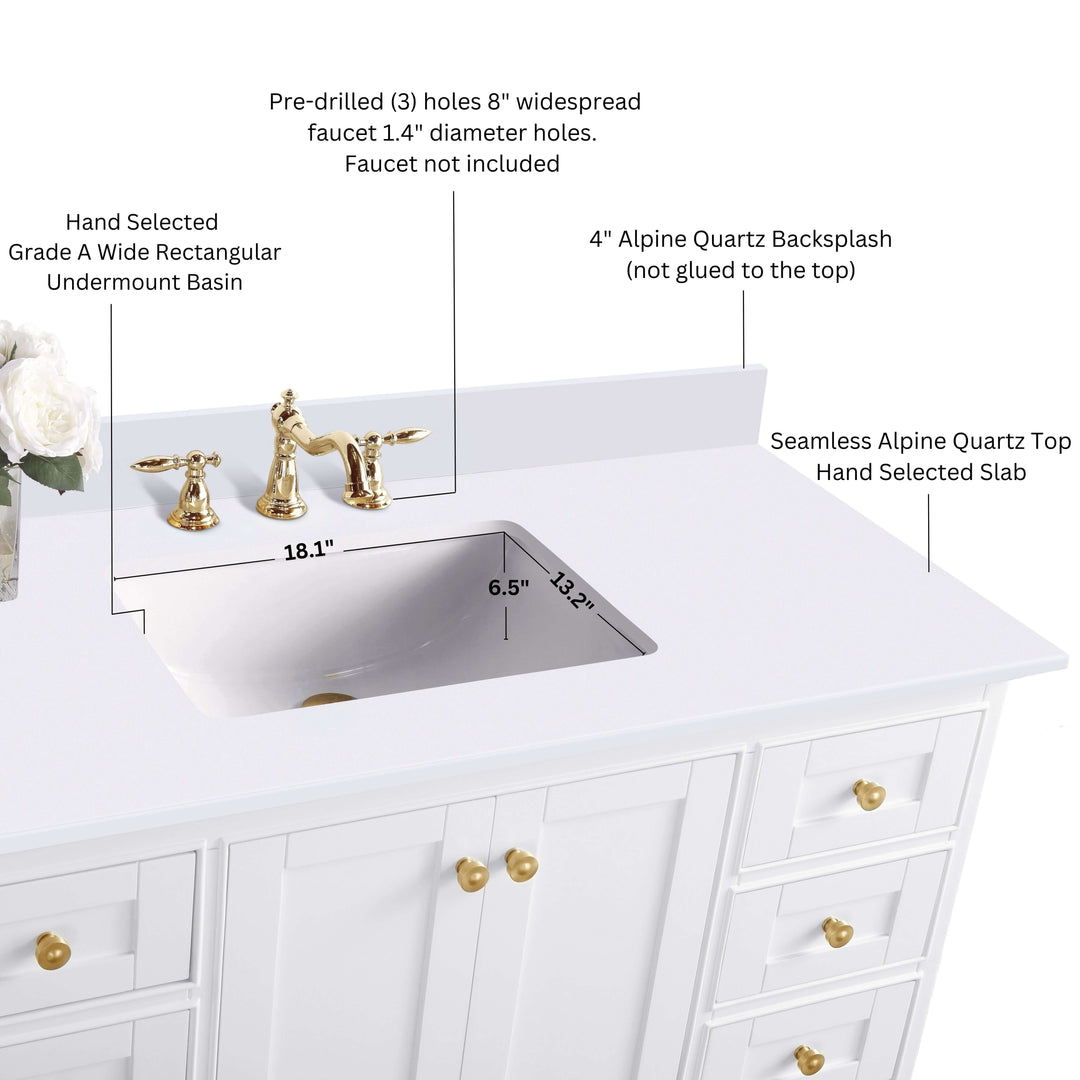Audrey French Classic Handcrafted Vanity with Marble or Quartz Top