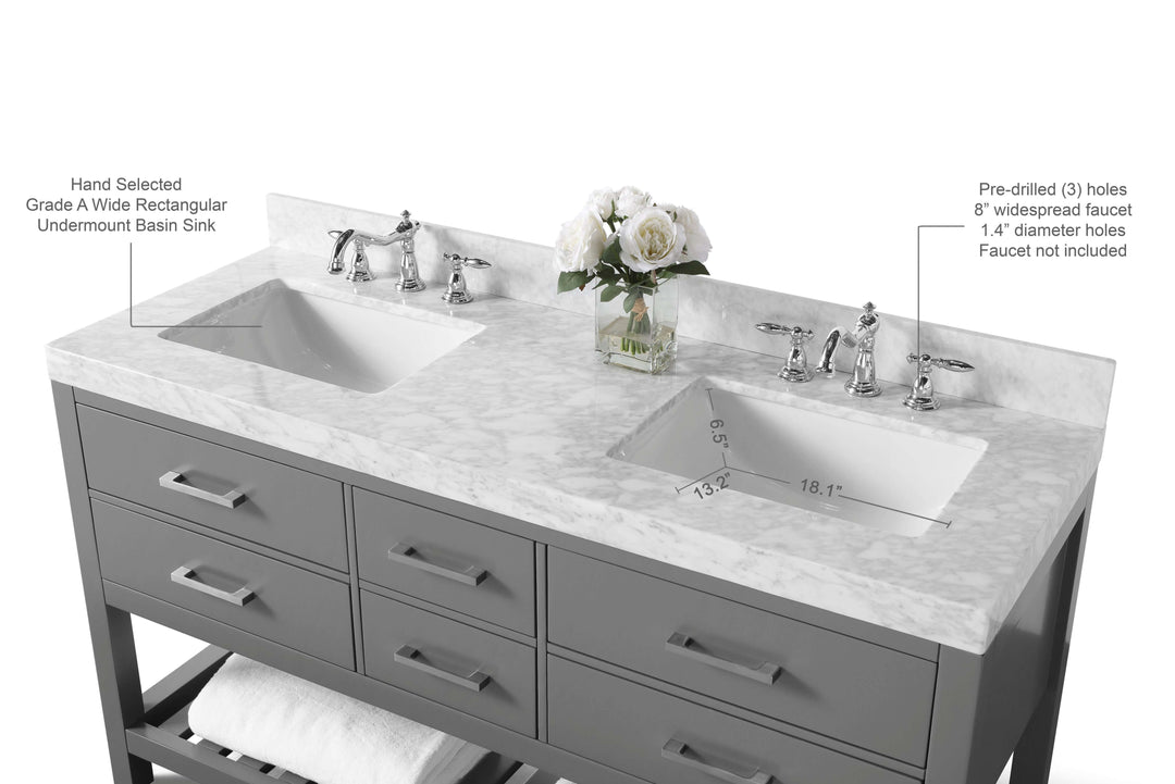 Elizabeth Transitional Handcrafted Vanity with Marble or Quartz Top