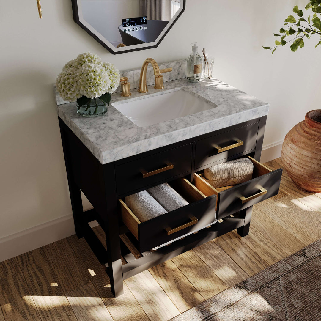 Elizabeth Transitional Handcrafted Vanity with Marble or Quartz Top