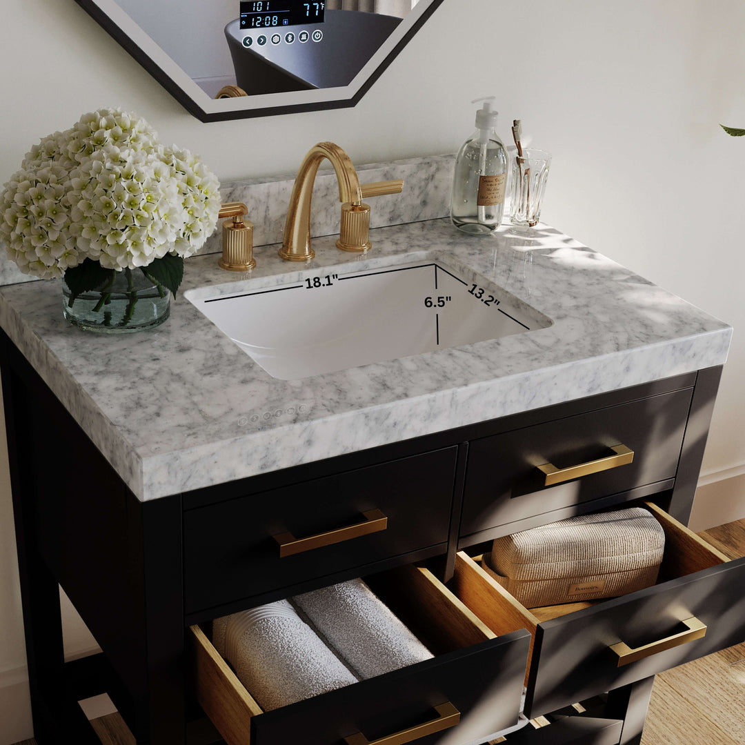 Elizabeth Transitional Handcrafted Vanity with Marble or Quartz Top