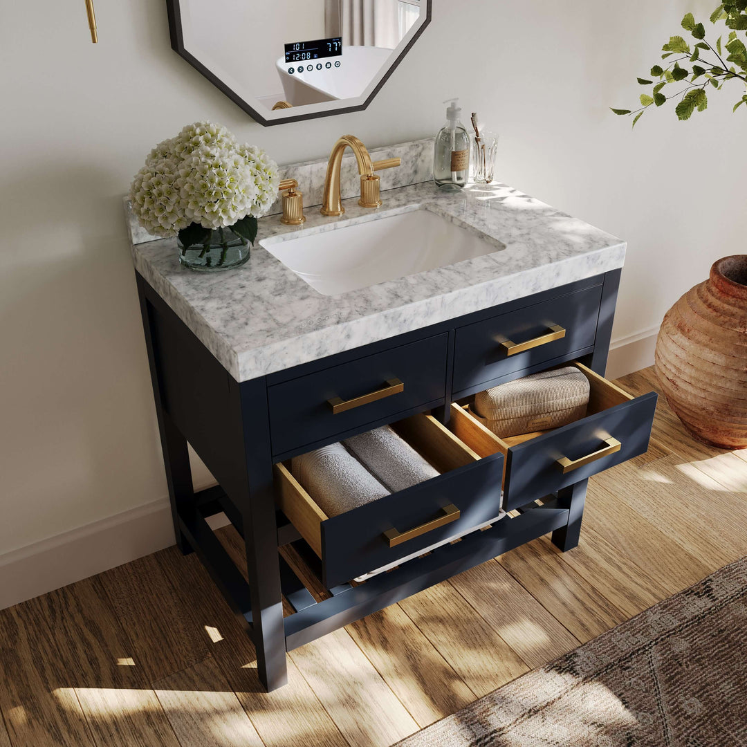 Elizabeth Transitional Handcrafted Vanity with Marble or Quartz Top