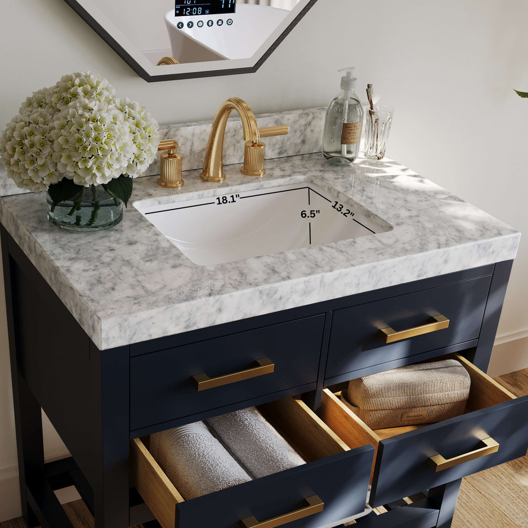 Elizabeth Transitional Handcrafted Vanity with Marble or Quartz Top