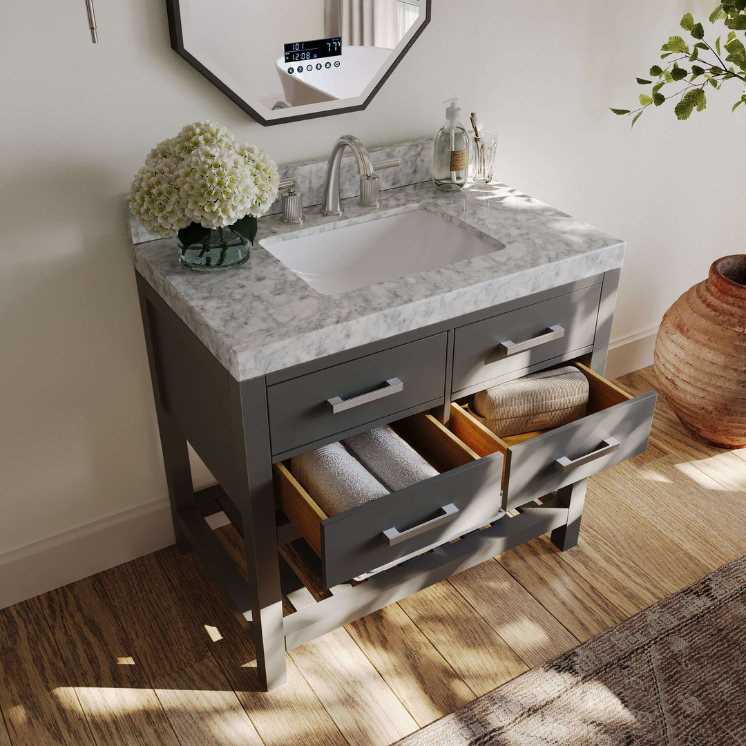 Elizabeth Transitional Handcrafted Vanity with Marble or Quartz Top