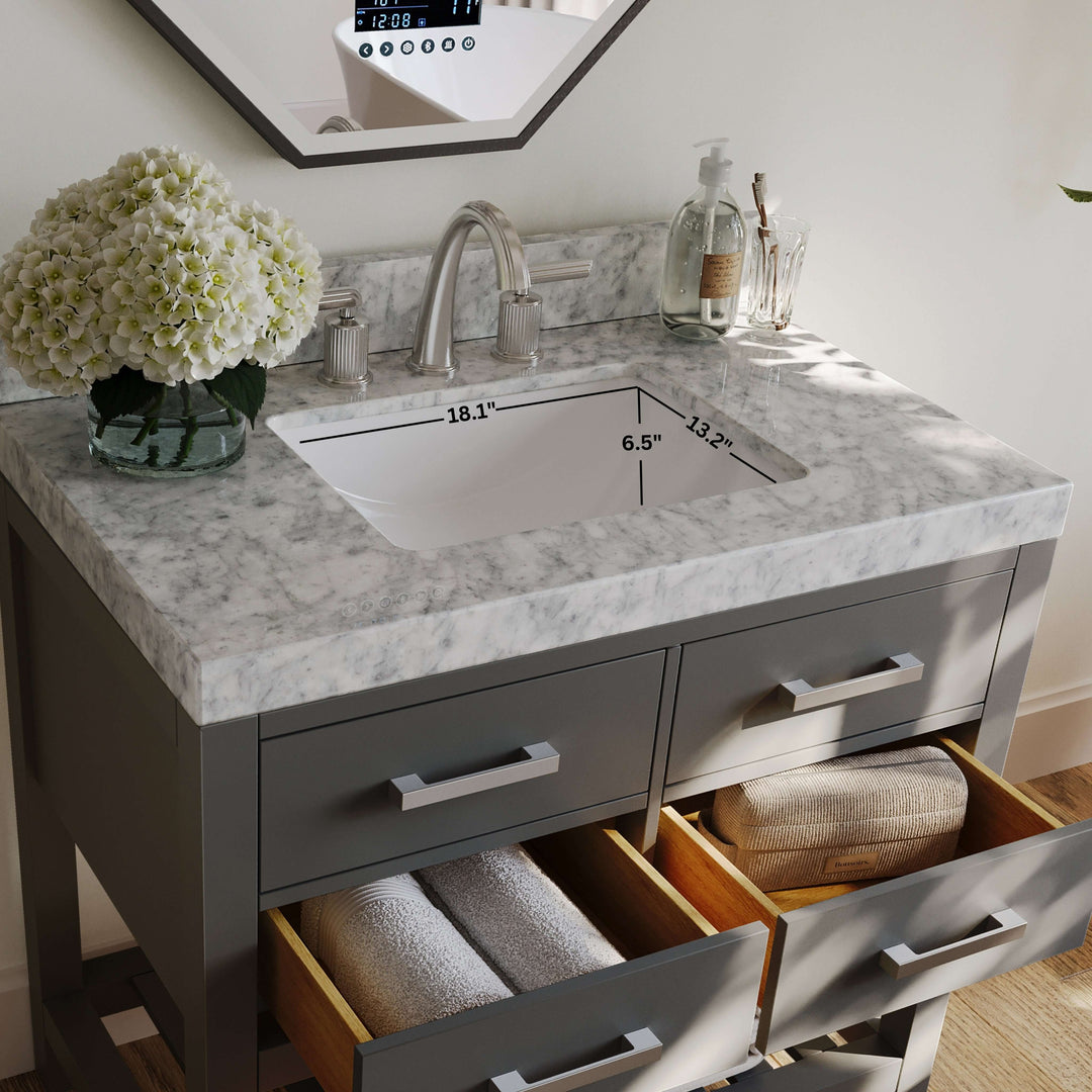 Elizabeth Transitional Handcrafted Vanity with Marble or Quartz Top