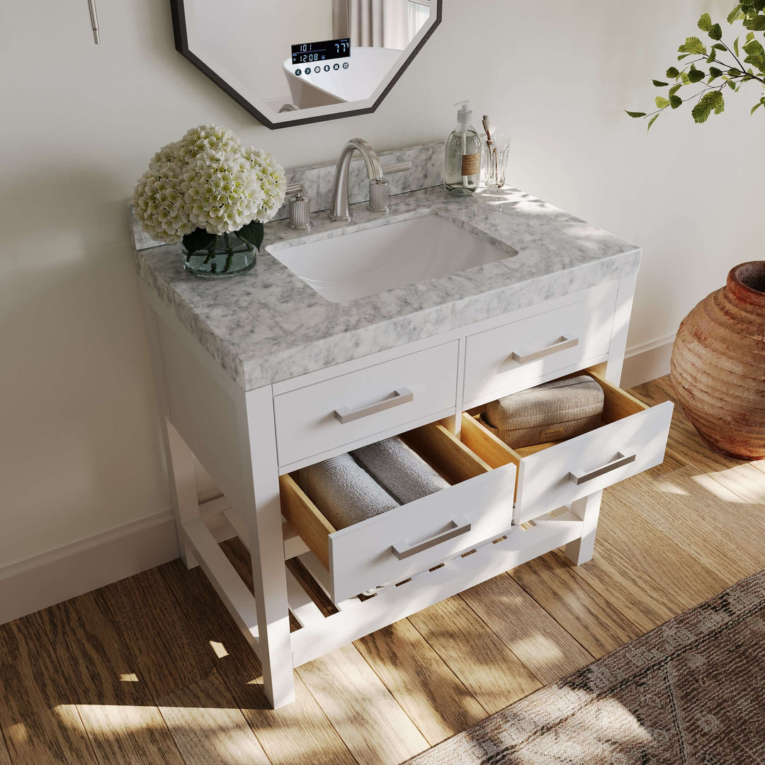 Elizabeth Transitional Handcrafted Vanity with Marble or Quartz Top
