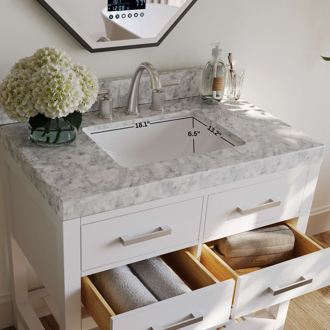 Elizabeth Transitional Handcrafted Vanity with Marble or Quartz Top