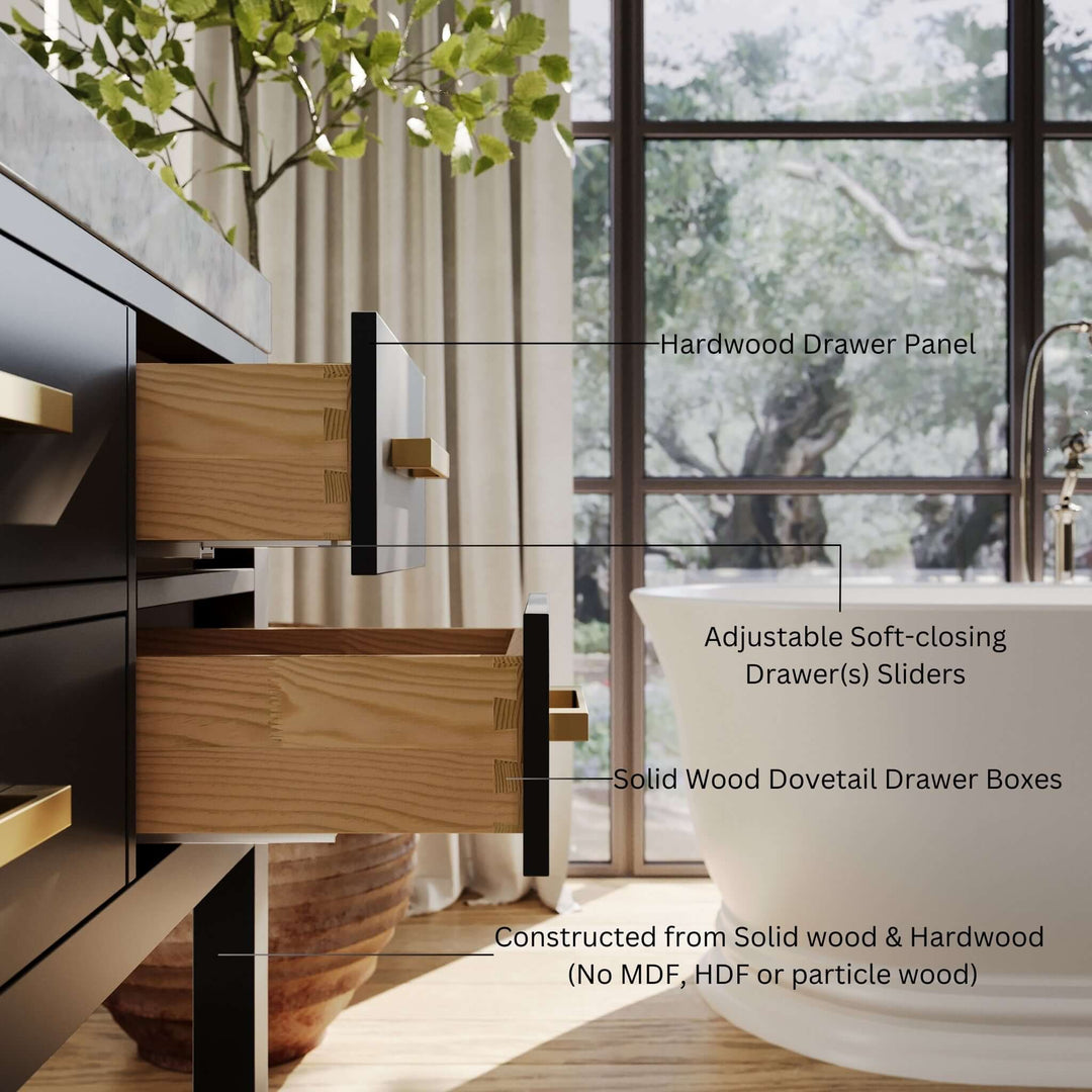 Elizabeth Transitional Handcrafted Vanity with Marble or Quartz Top