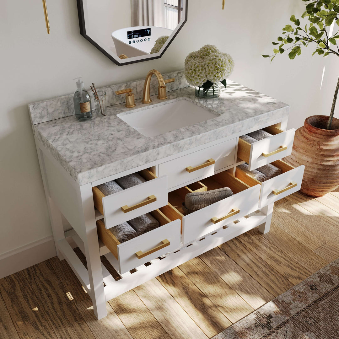 Elizabeth Transitional Handcrafted Vanity with Marble or Quartz Top