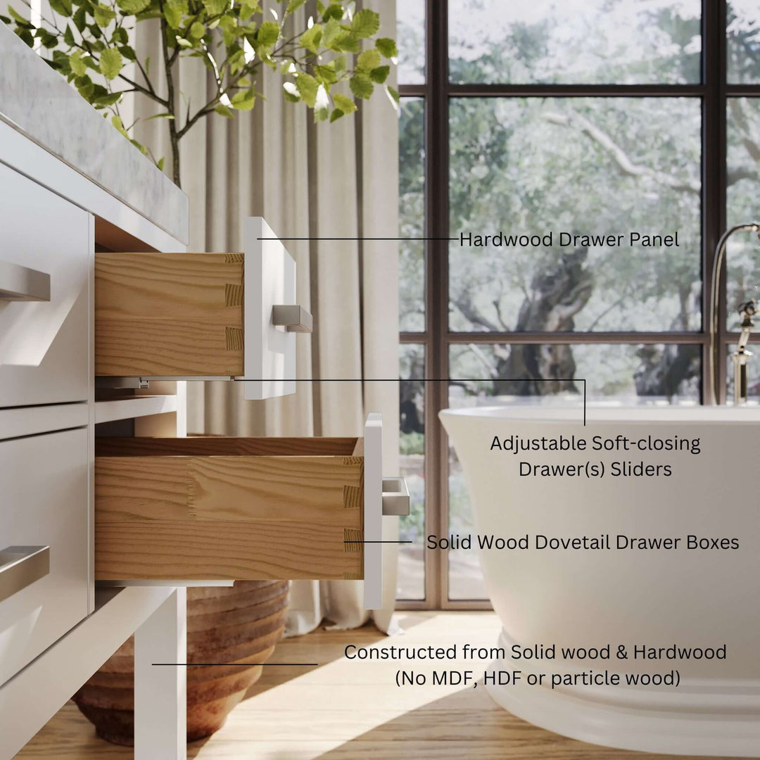 Elizabeth Transitional Handcrafted Vanity with Marble or Quartz Top