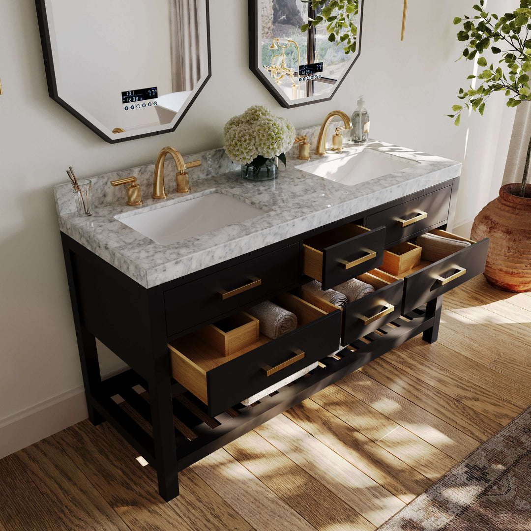 Elizabeth Transitional Handcrafted Vanity with Marble or Quartz Top