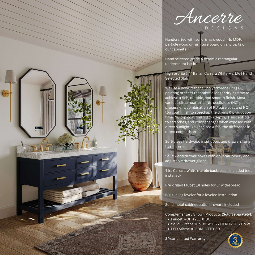 Elizabeth Transitional Handcrafted Vanity with Marble or Quartz Top