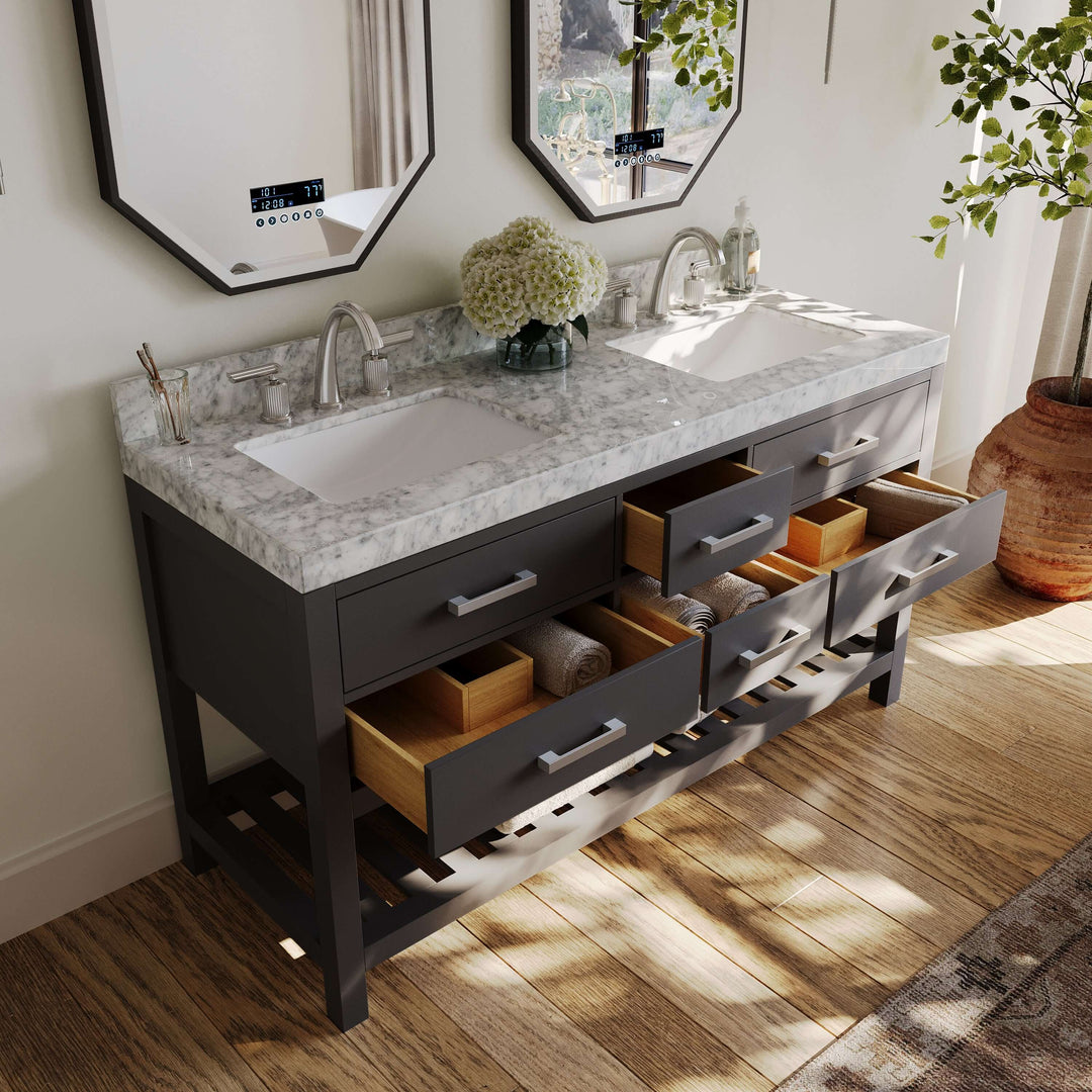 Elizabeth Transitional Handcrafted Vanity with Marble or Quartz Top