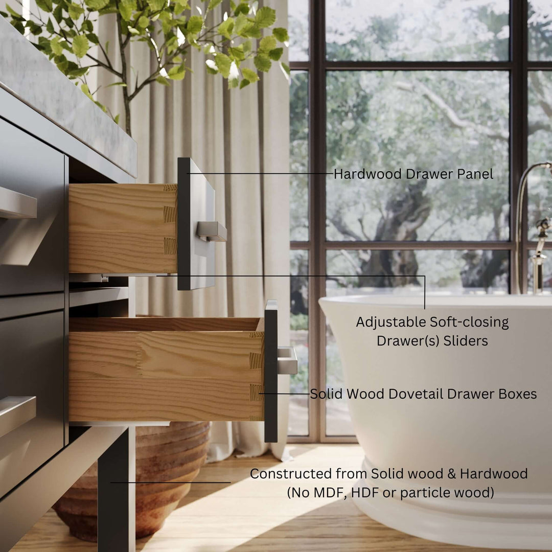 Elizabeth Transitional Handcrafted Vanity with Marble or Quartz Top