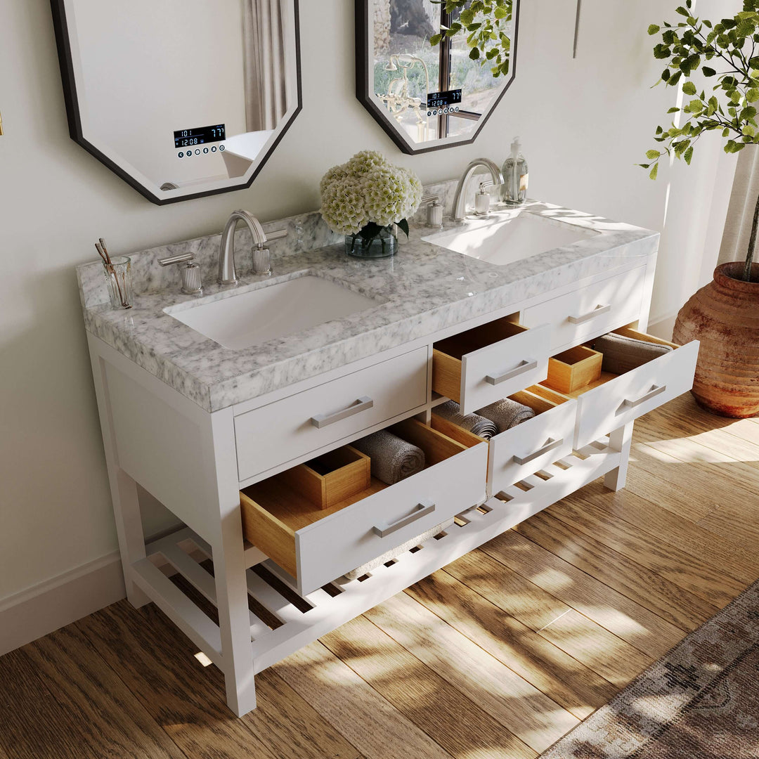 Elizabeth Transitional Handcrafted Vanity with Marble or Quartz Top