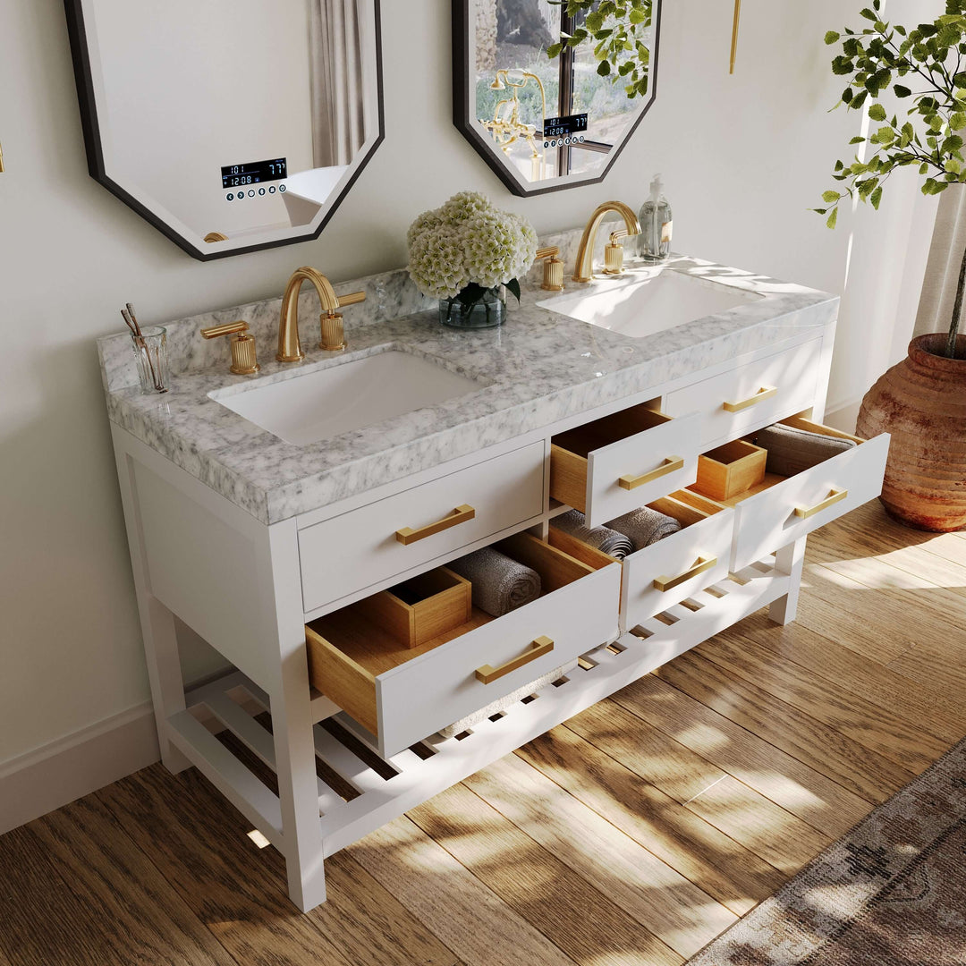 Elizabeth Transitional Handcrafted Vanity with Marble or Quartz Top