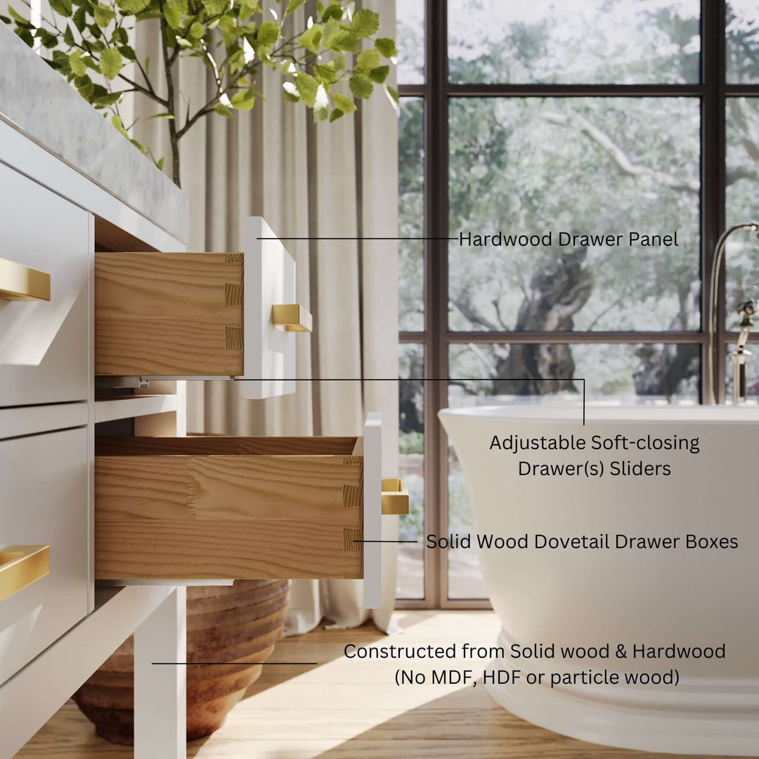 Elizabeth Transitional Handcrafted Vanity with Marble or Quartz Top