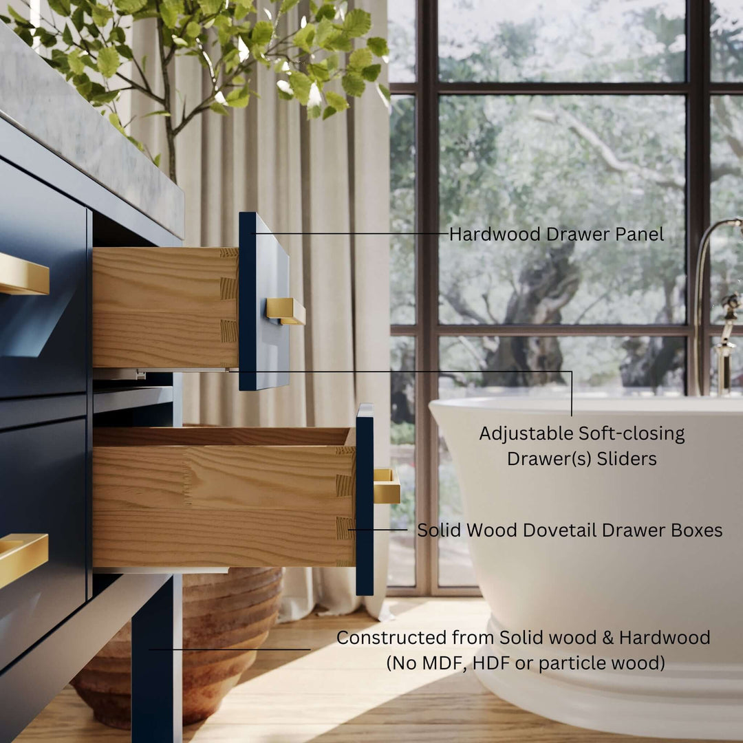 Elizabeth Transitional Handcrafted Vanity with Marble or Quartz Top