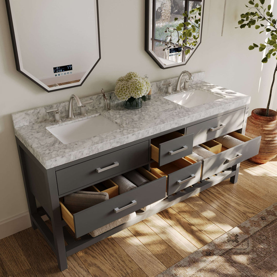 Elizabeth Transitional Handcrafted Vanity with Marble or Quartz Top