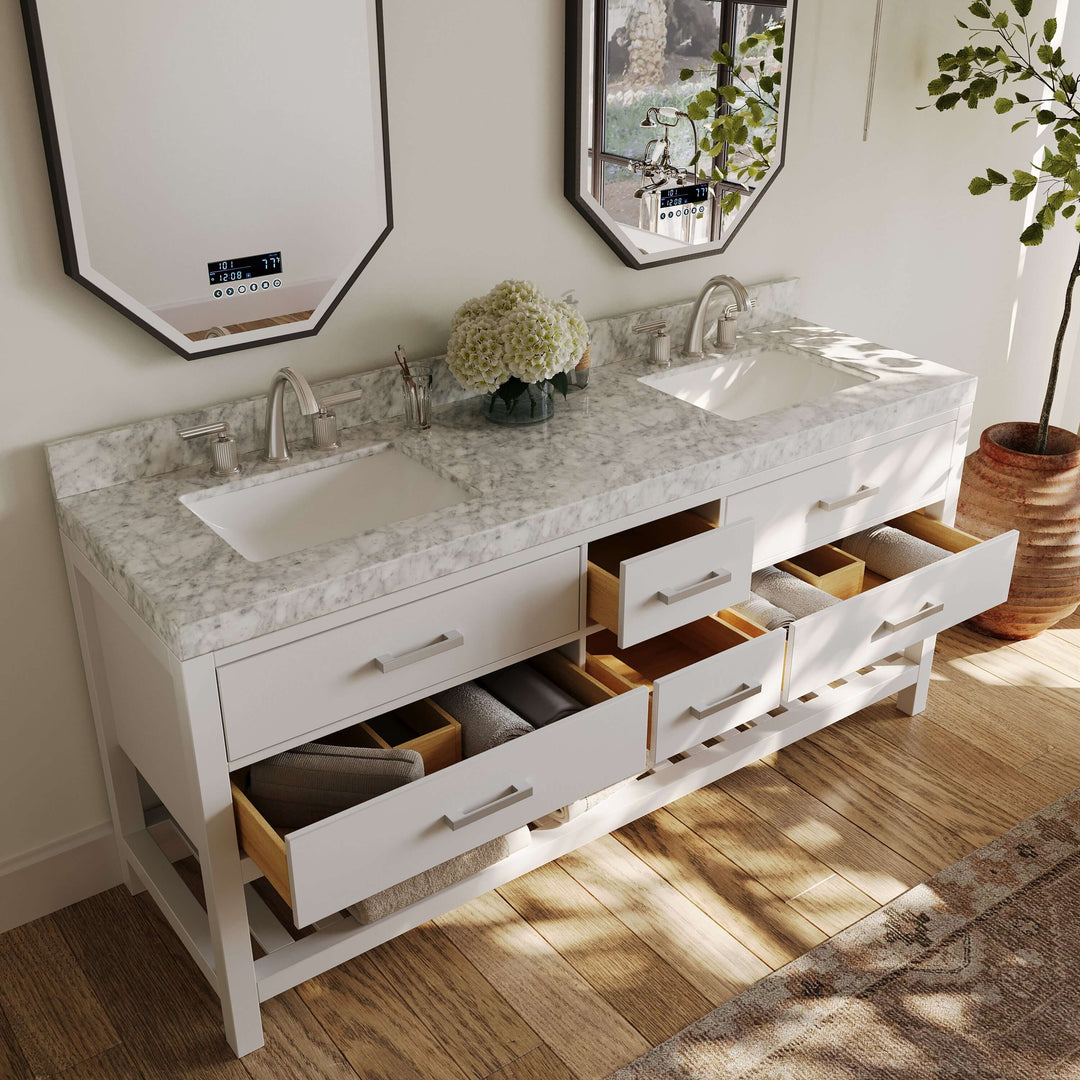 Elizabeth Transitional Handcrafted Vanity with Marble or Quartz Top