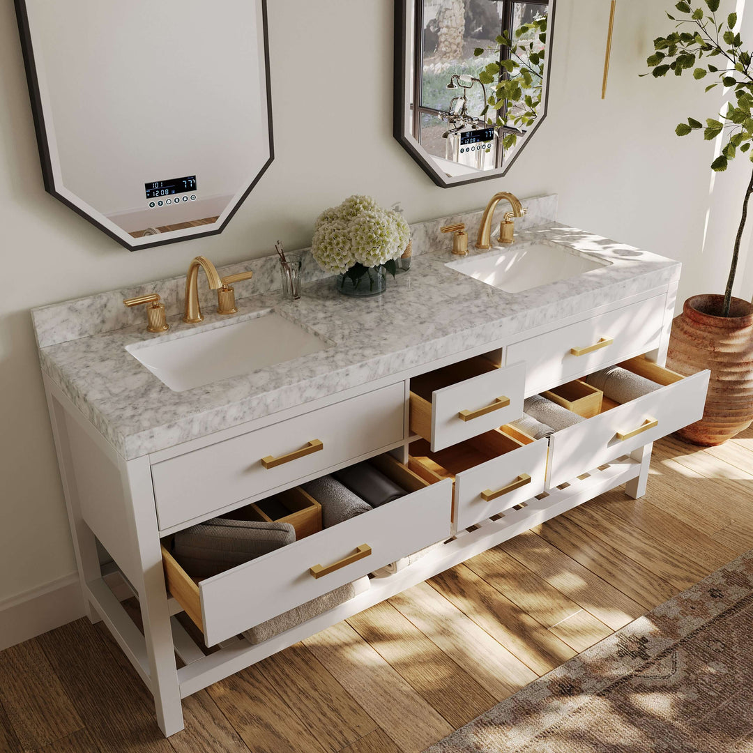 Elizabeth Transitional Handcrafted Vanity with Marble or Quartz Top