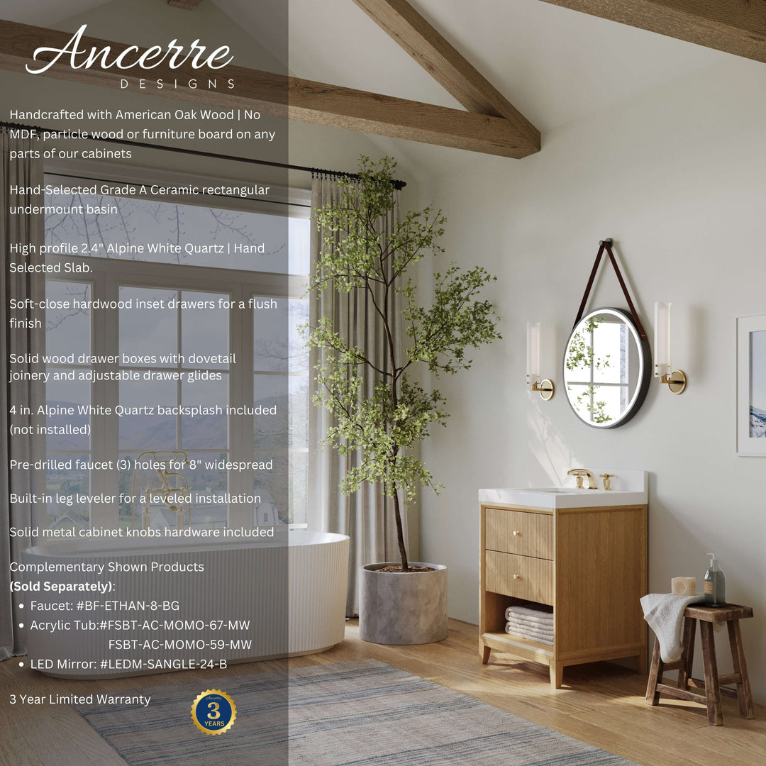 Momo Modern Oak Vanity with White Quartz Top & Gold Knobs