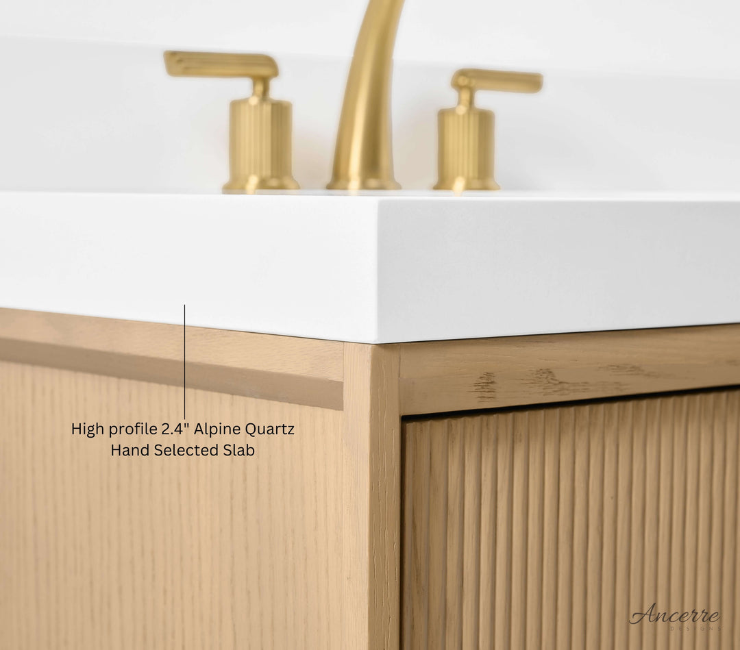 Momo Modern Oak Vanity with White Quartz Top & Gold Knobs