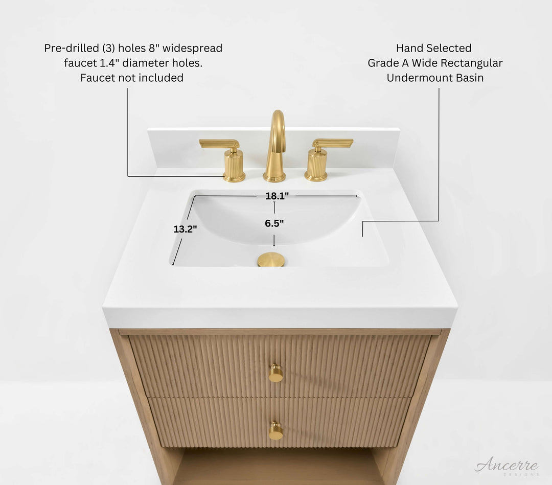 Momo Modern Oak Vanity with White Quartz Top & Gold Knobs