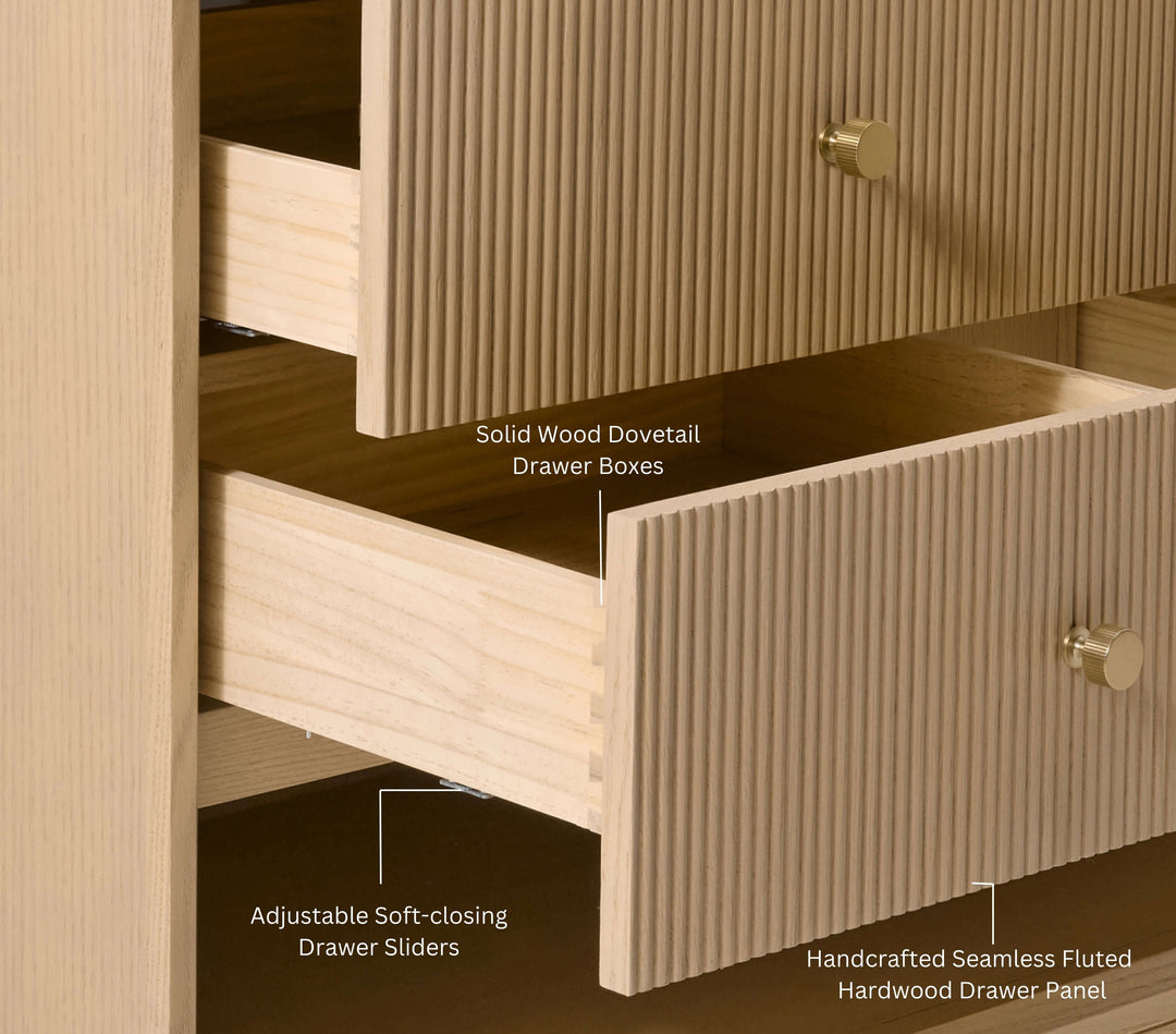 Momo Modern Oak Vanity with White Quartz Top & Gold Knobs