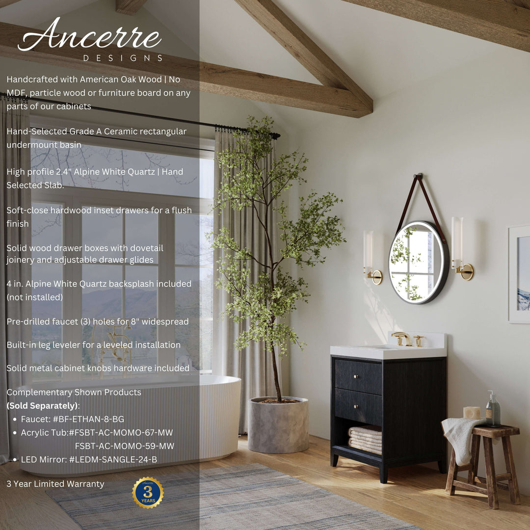 Momo Modern Oak Vanity with White Quartz Top & Gold Knobs