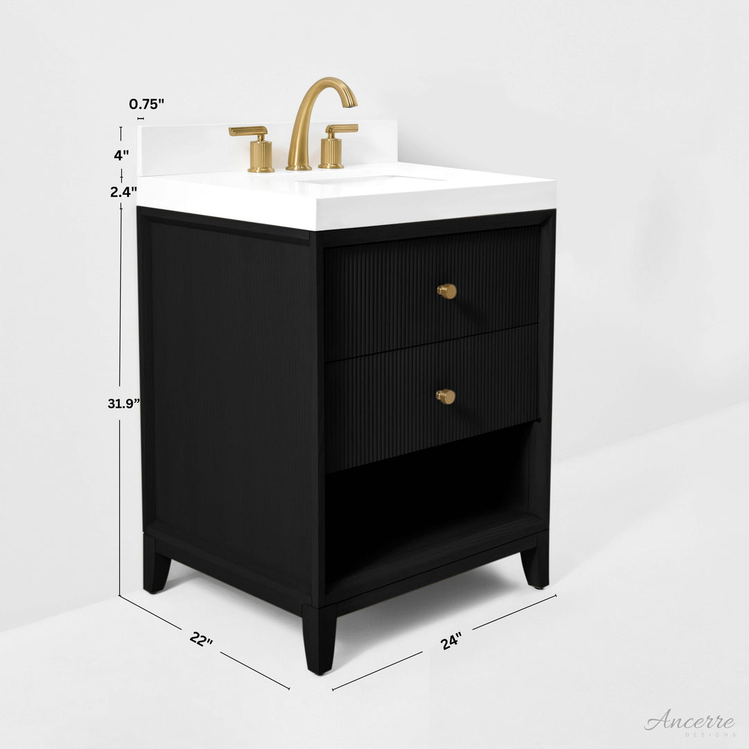 Momo Modern Oak Vanity with White Quartz Top & Gold Knobs