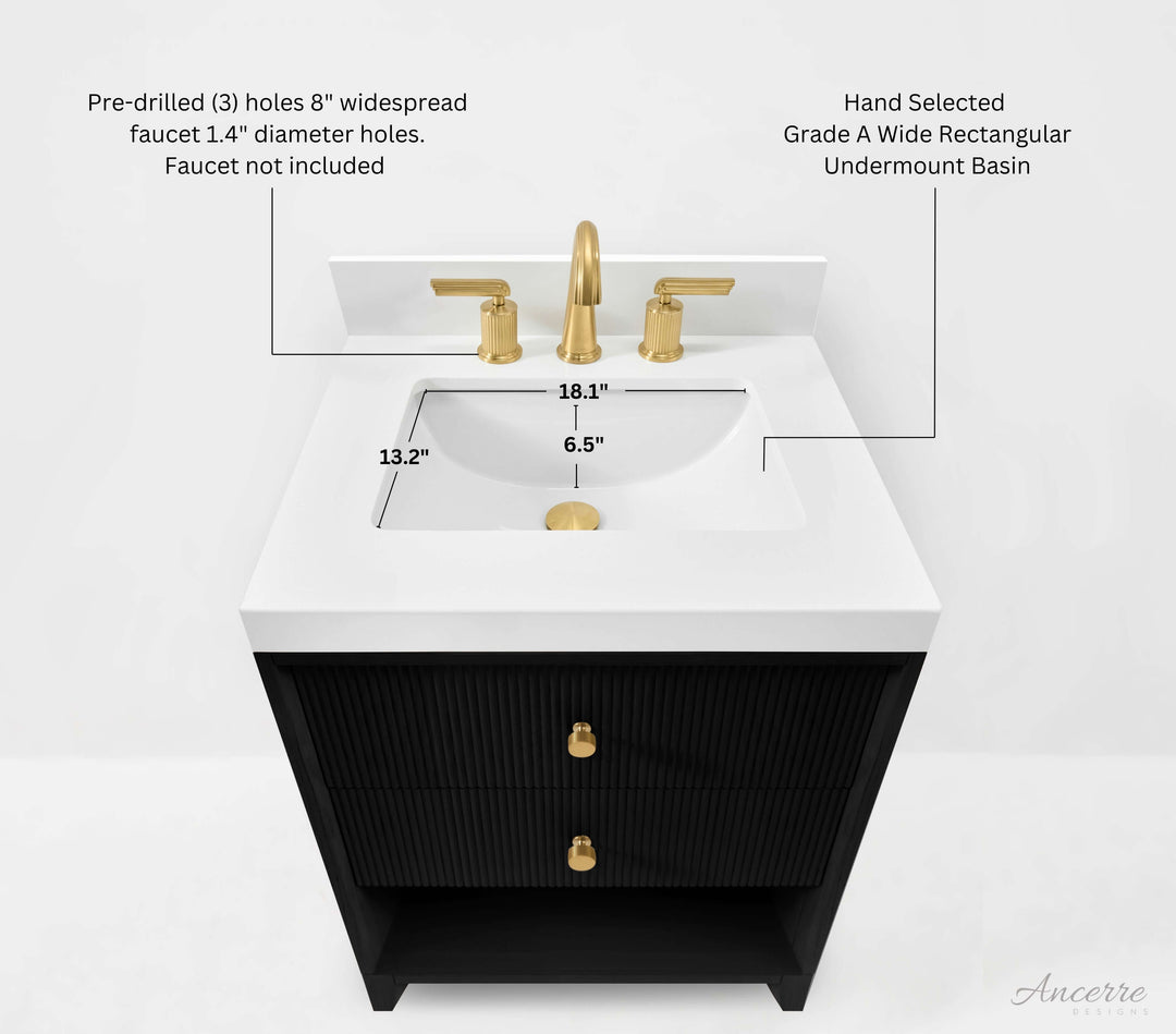 Momo Modern Oak Vanity with White Quartz Top & Gold Knobs