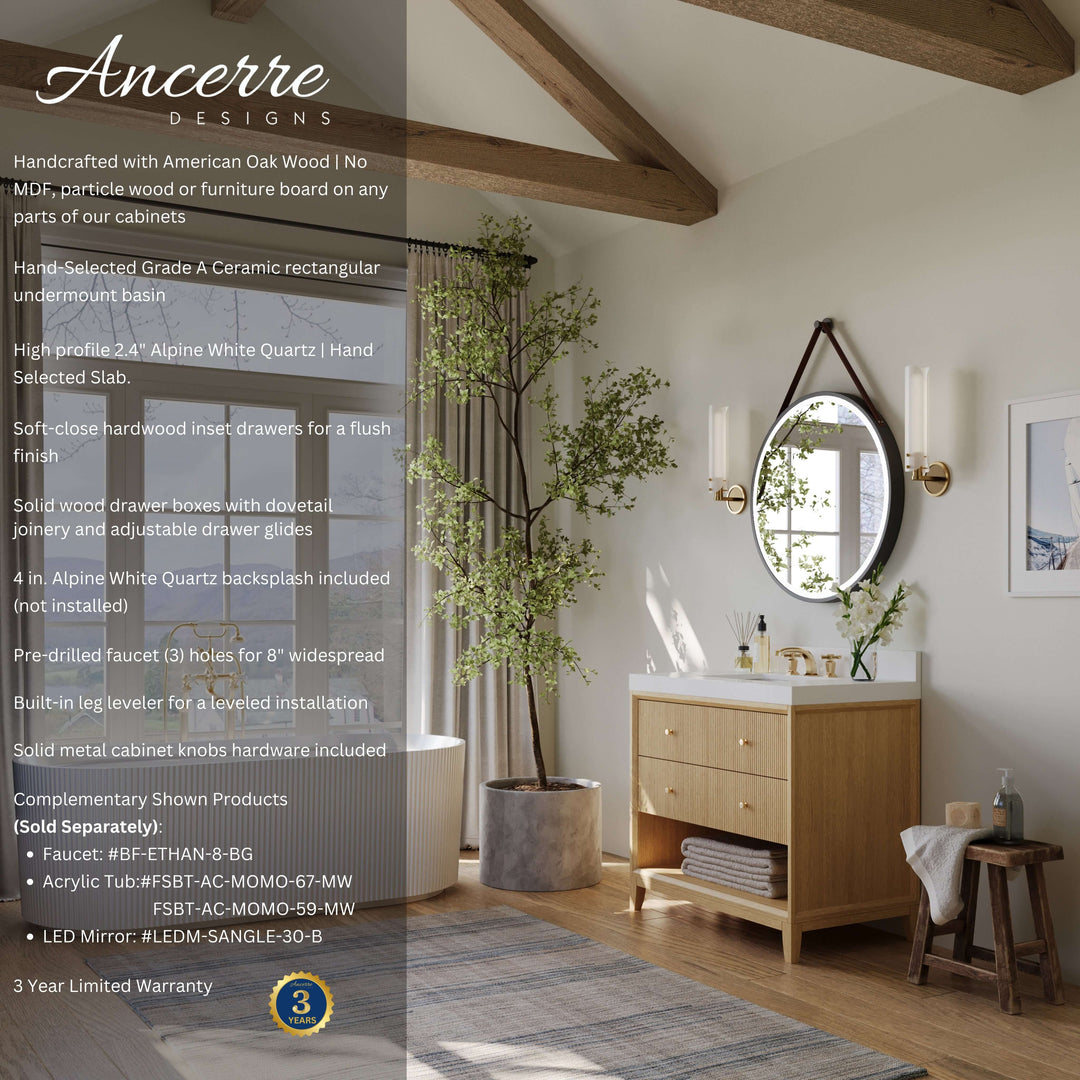 Momo Modern Oak Vanity with White Quartz Top & Gold Knobs