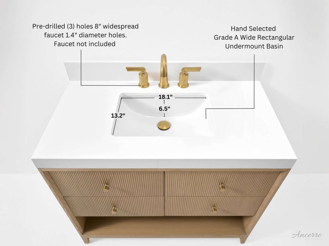 Momo Modern Oak Vanity with White Quartz Top & Gold Knobs