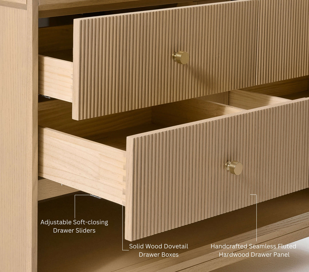 Momo Modern Oak Vanity with White Quartz Top & Gold Knobs