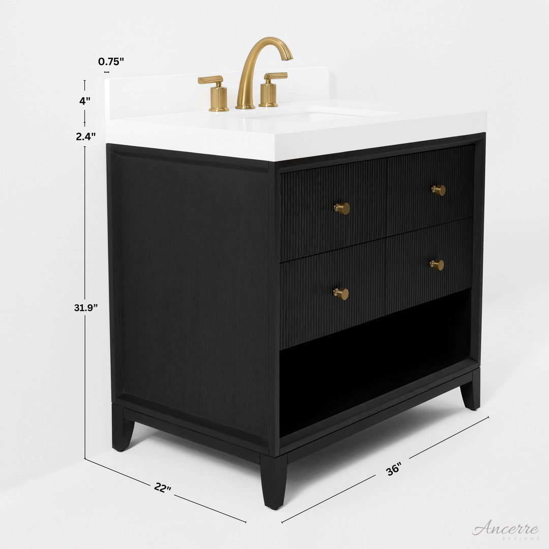 Momo Modern Oak Vanity with White Quartz Top & Gold Knobs