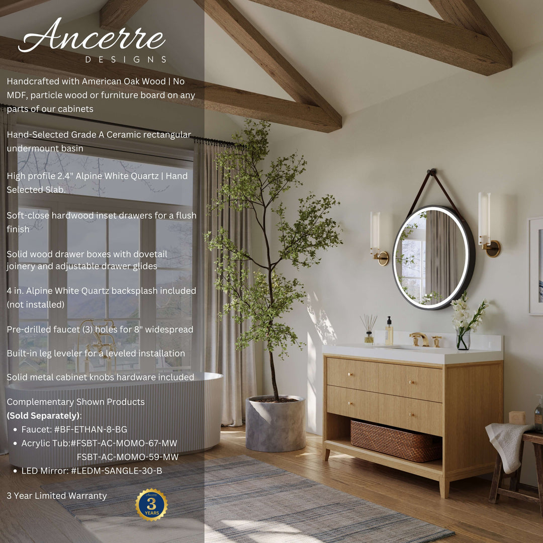 Momo Modern Oak Vanity with White Quartz Top & Gold Knobs