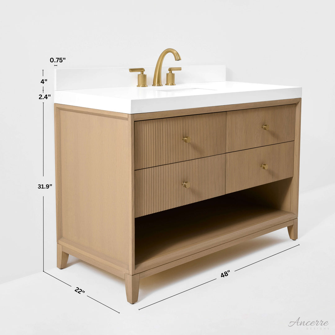 Momo Modern Oak Vanity with White Quartz Top & Gold Knobs