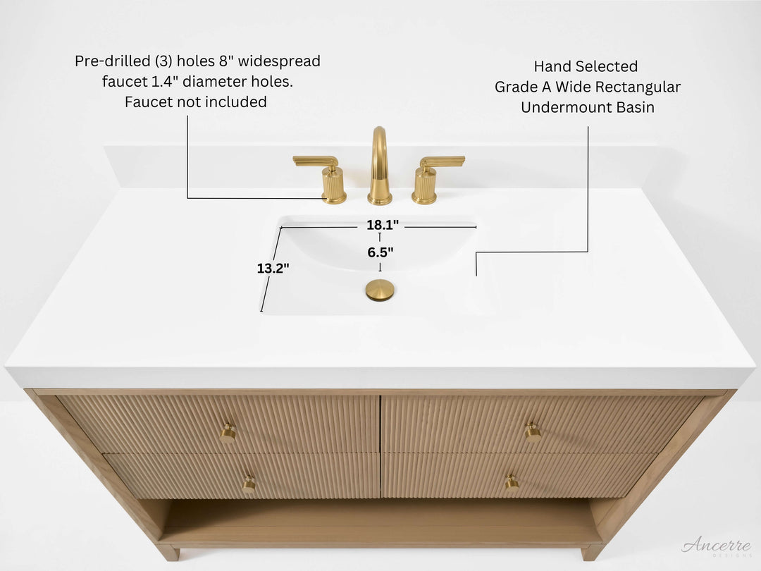 Momo Modern Oak Vanity with White Quartz Top & Gold Knobs