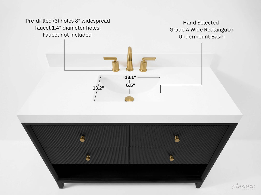 Momo Modern Oak Vanity with White Quartz Top & Gold Knobs