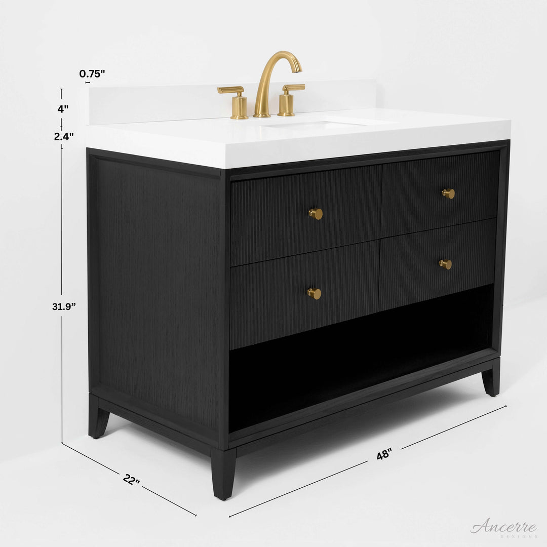 Momo Modern Oak Vanity with White Quartz Top & Gold Knobs