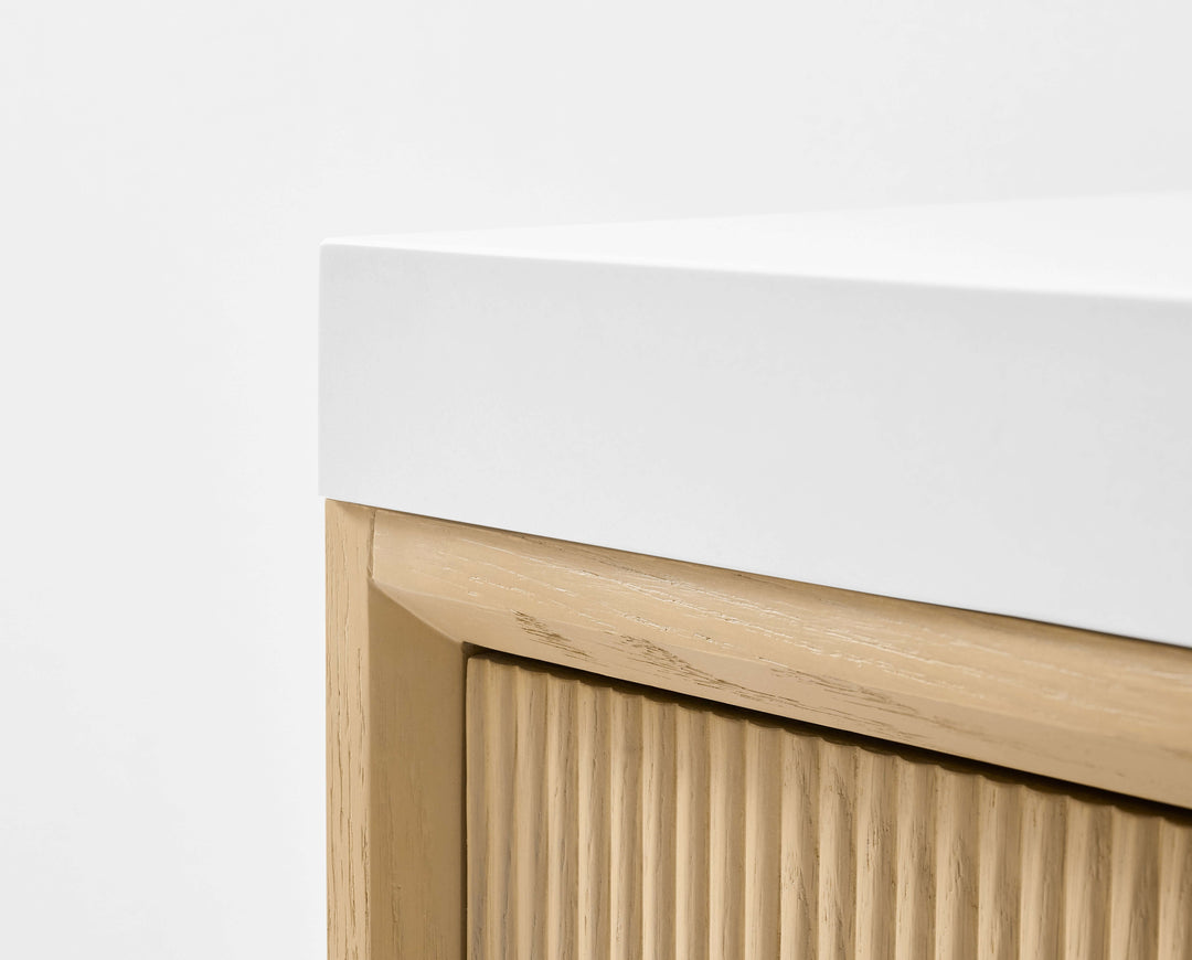 Momo Modern Oak Vanity with White Quartz Top & Gold Knobs