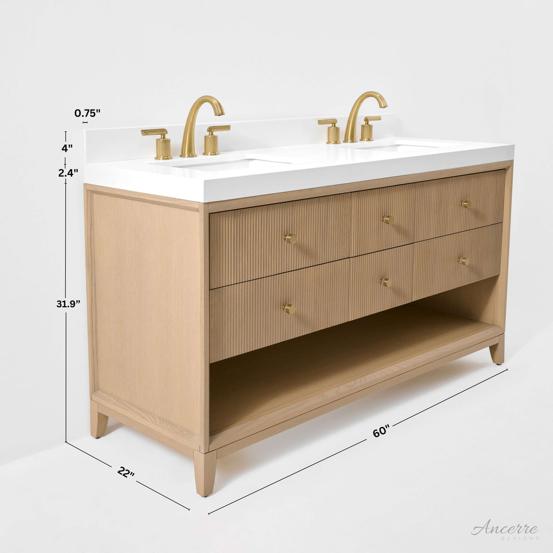 Momo Modern Oak Vanity with White Quartz Top & Gold Knobs