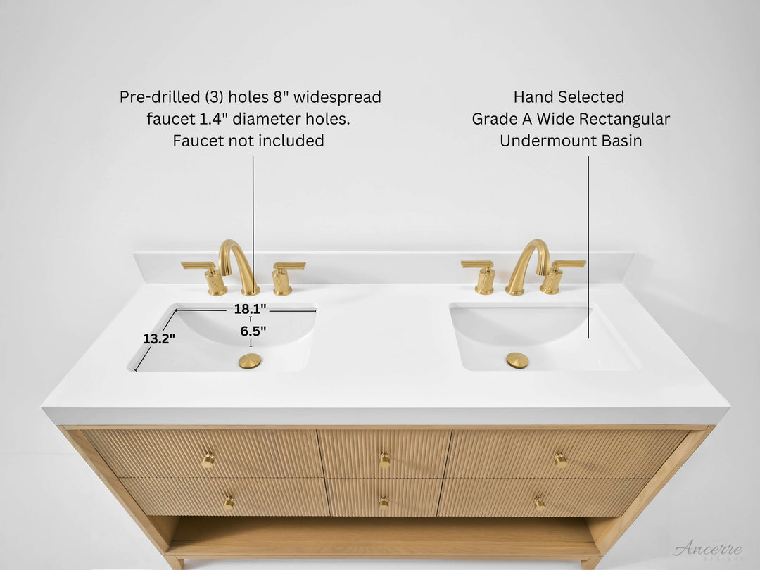 Momo Modern Oak Vanity with White Quartz Top & Gold Knobs