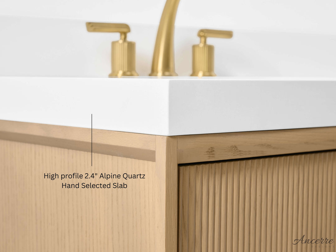 Momo Modern Oak Vanity with White Quartz Top & Gold Knobs