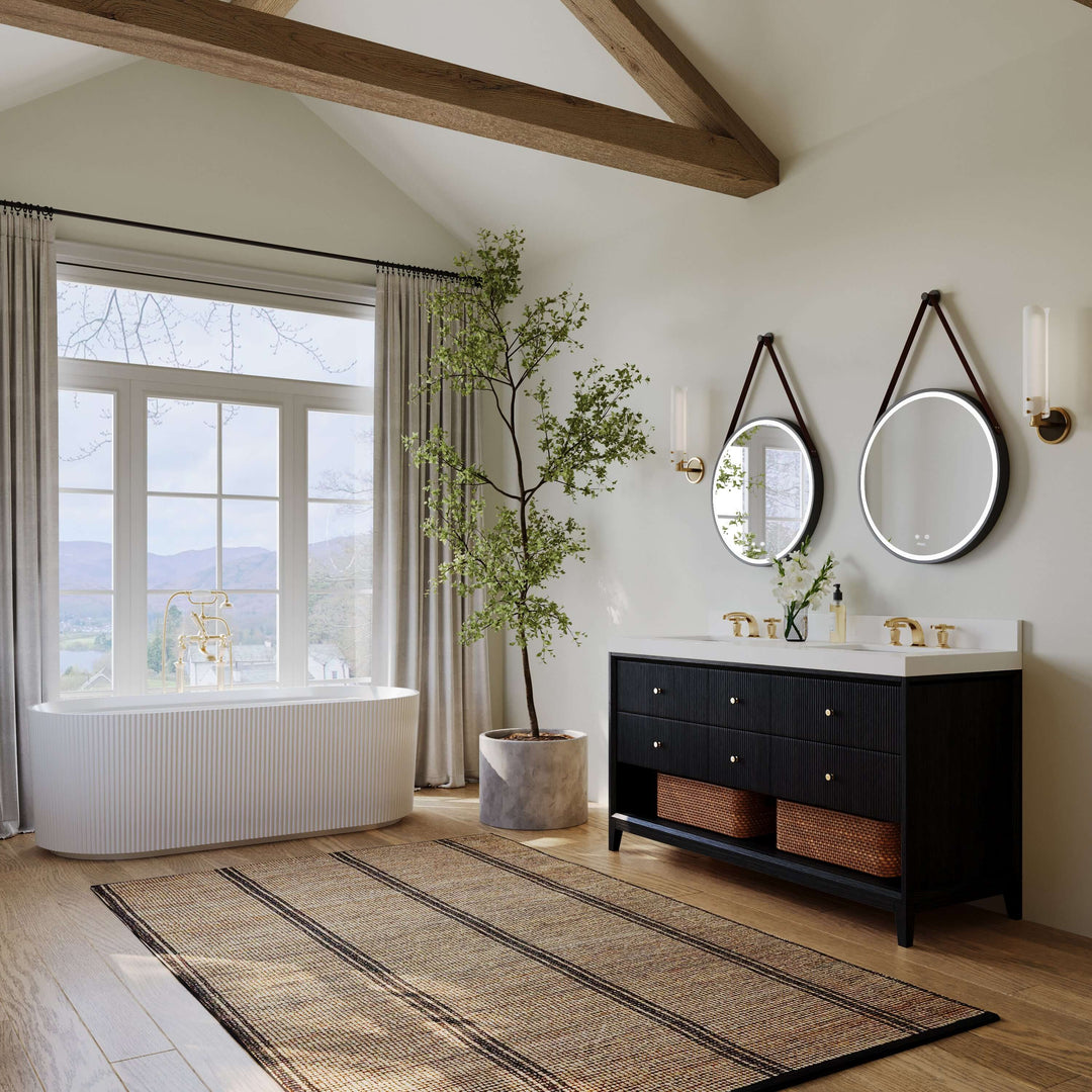 Momo Modern Oak Vanity with White Quartz Top & Gold Knobs