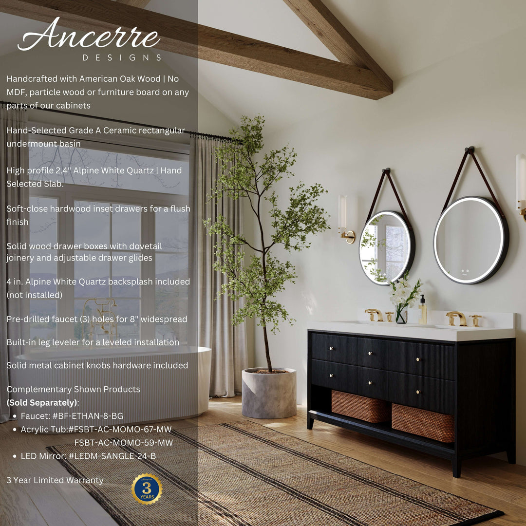 Momo Modern Oak Vanity with White Quartz Top & Gold Knobs