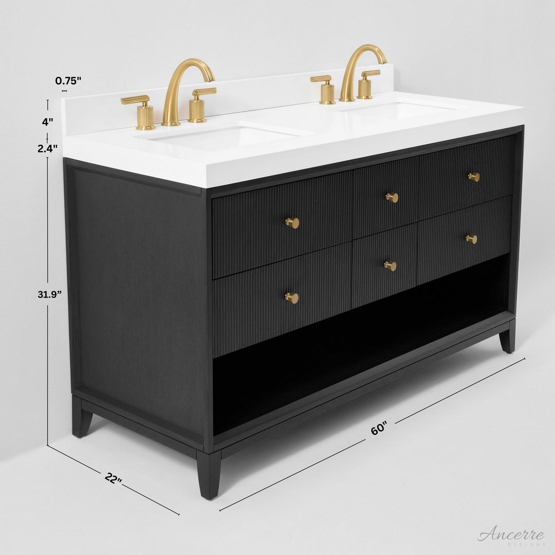 Momo Modern Oak Vanity with White Quartz Top & Gold Knobs
